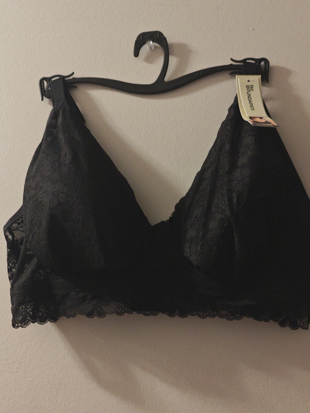 No Boundaries Black Lace Wireless Bralette with Floral Overlay